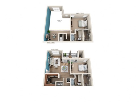 Floor plan for 2 beds, 2 baths, 1263 sqft
